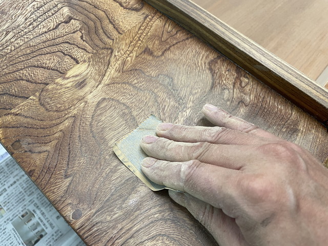 長火鉢をカシューで塗装