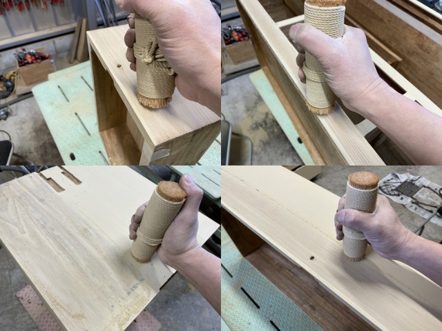 桐箪笥の浮造り加工